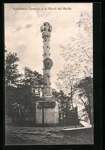 AK Berlin-Grunewald, Schildhorn-Denkmal an der Havel