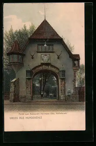 AK Berlin-Grunewald, Portal zum Restaurant Hundekehle Herrmann Otto