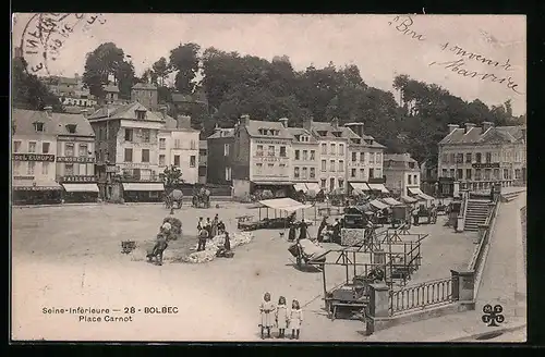 AK Bolbec, Place Carnot, Aufbau der Marktstände