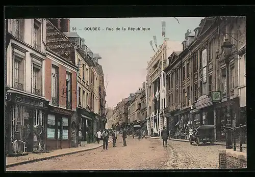 AK Bolbec, Rue de la République, Strassenpartie