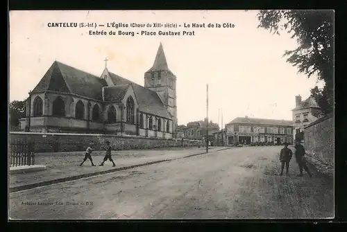AK Canteleu, l'église, le haut de la côté, entrée du bourg, place Gustave-Prat