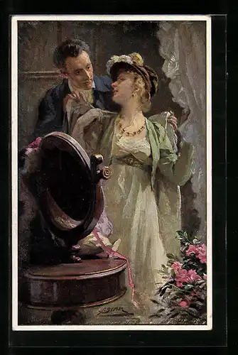 Künstler-AK sign. Prof. Franz Simm: Galante Hilfe