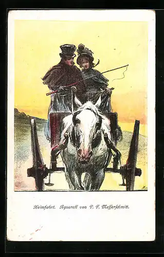 Künstler-AK sign. P. F. Messerschmitt: Heimfahrt mit der Kutsche