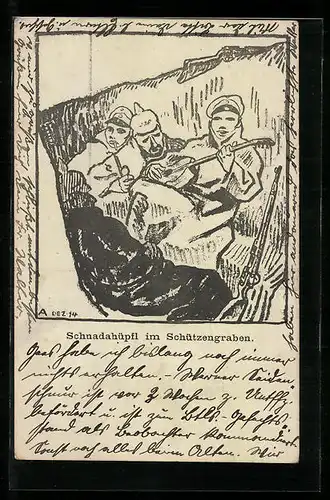 Künstler-AK sign. Karl Arnold: Schnadahüpfl im Schützengraben