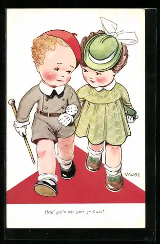 Künstler-AK sign. Vaube: Heut` geh`n wir ganz gross aus!, kleines Paar