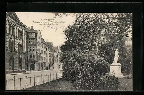 AK Ludwigsburg, Anlagen auf dem Wilhelms-Platz und Solitüd-Strasse