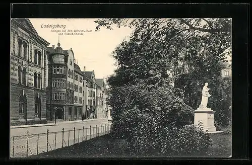 AK Ludwigsburg, Anlagen auf dem Wilhelms-Platz und Solitüd-Strasse