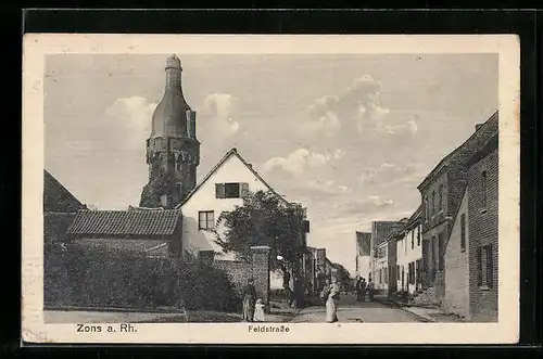 AK Zons a. Rh., Blick in die Feldstrasse