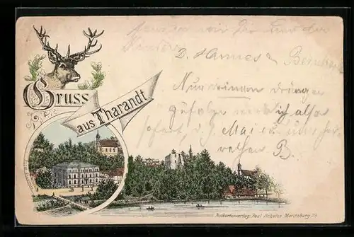 Lithographie Tharandt, Forst-Akademie, Ortsansicht