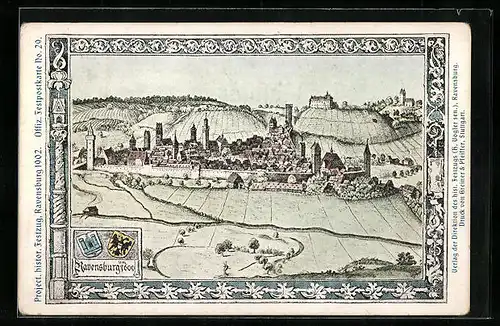 Künstler-AK Ravensburg, Ortsansicht um 1600