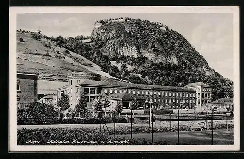 AK Singen, Städt. Krankenhaus mit Hohentwiel