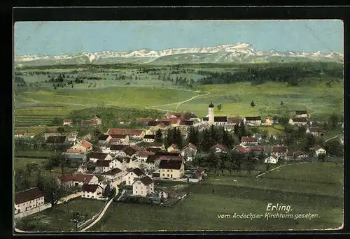 AK Erling, Ortsansicht vom Andechser Kirchturm aus gesehen