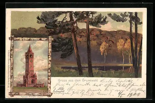 Lithographie Grunewald, Kaiser-Wilhelm-Thurm