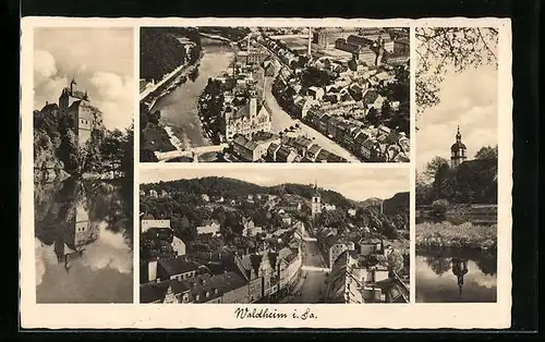 AK Waldheim i. Sa., Ortsansichten aus der Vogelschau, Kirche