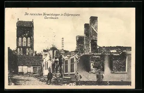 AK Gerdauen /Ostpr., Zerstörte Gebäude nach russischem Angriff