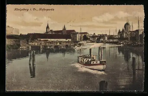 AK Königsberg, Hafenpartie mit Dampfer