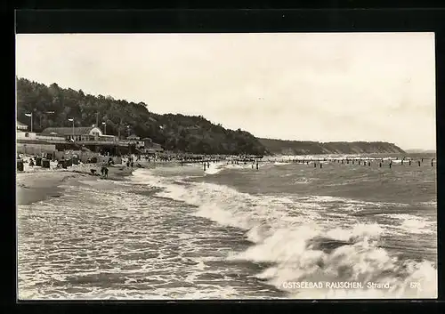 AK Rauschen /Ostsee, Strandpartie mit Brandung und Uferblick