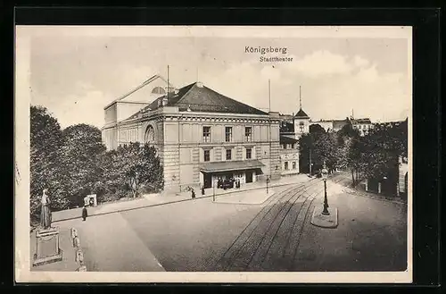 AK Königsberg, Stadttheater mit Strasse