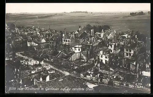 AK Gerdauen, Blick vom Kirchturm auf die zerstörte Stadt