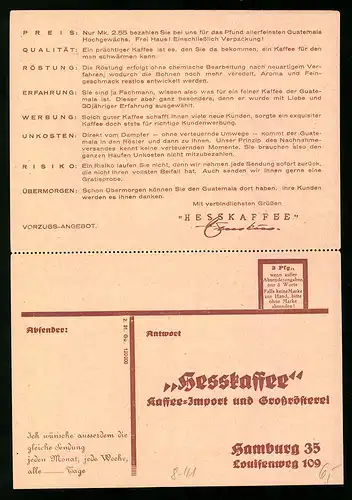 Klapp-AK Hamburg, Hesskaffee, Louisenweg 109, Bestellschein und Reklame