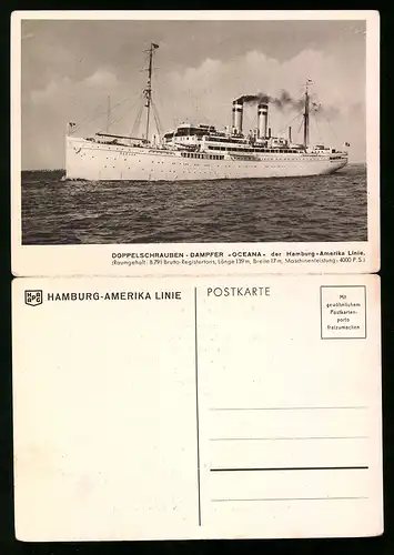 Klapp-AK Passagierschiff Oceana der Hamburg-Amerika Linie, Madeirafahrt, Menükarte vom 19.04.1936