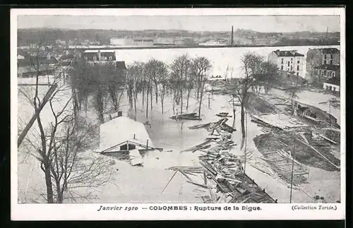 AK Colombes, La Crue 1910, Rupture de la Digue