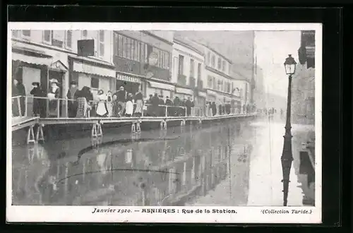 AK Asnieres, La Crue 1910, Rue de la Station