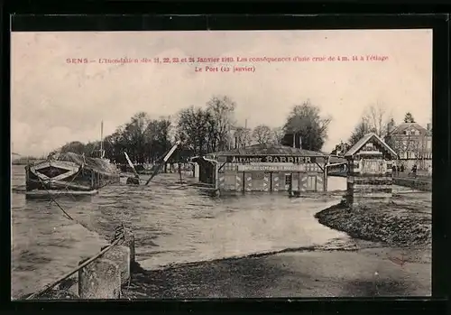 AK Sens, L`Inondation 1910, Le Port