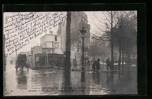 AK Auteuil, La Crue 1910, Les Rues Felicien-David et Gros envabies par les Eaux