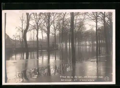 AK Neuilly, Crue de la Seine 1910, D`Argenson