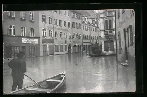 AK Nürnberg, Hochwasser-Katastrophe 1909, Neue Gasse m. Grübelsbrunnen