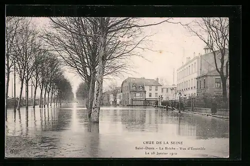 AK Saint-Denis, crue de la seine 1910, la briche, vue d`ensemble