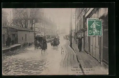 AK Saint-Denis, crue de la seine 1910, la rue du port