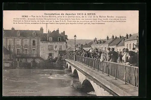 AK Sens, inondations 1910, vue de la fausse-riviere