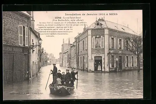 AK Sens, inondations 1910, la rue saint-bond