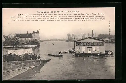 AK Sens, inondations 1910, L`Yonne dans la parte denommee