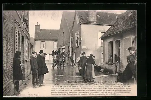 AK Sens, inondations 1910, rue de l`lle d`Yonne, Hochwasser