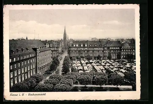 AK Herne i. W., Blick auf den Wochenmarkt