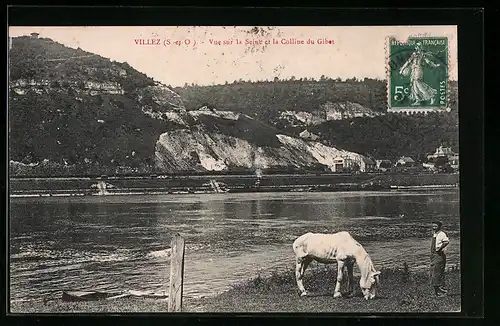 AK Villez, Vue sur la Seine et la Colline du Gibet