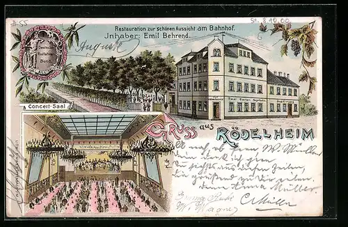 Lithographie Frankfurt-Rödelheim, Restaurant zur schönen Aussicht mit Konzertsaal