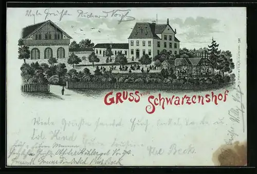 Mondschein-Lithographie Ammelstädt, Gasthaus Schwarzenshof