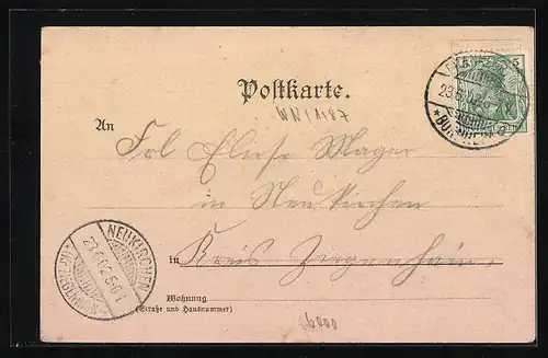 Lithographie Frankfurt-Seckbach, Gasthaus zur neuen Anlage, Ortsansicht