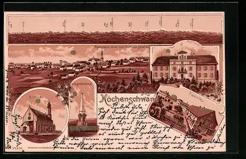 Lithographie Höchenschwand, Fabrik, Kurhaus, Kriegerdenkmal, Panorama