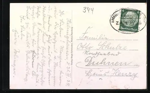 AK Helmighausen /Waldeck, Gasthof Weishaupt, Kirche mit Pfarrhaus