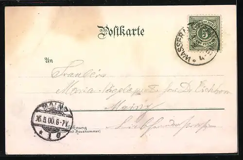 Lithographie Aalen, Bahnhof, Krieger-Denkmal, Schubart-Denkmal