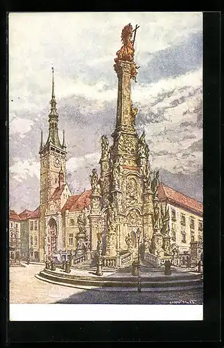 Künstler-AK Olomouc, Trojice a radnice