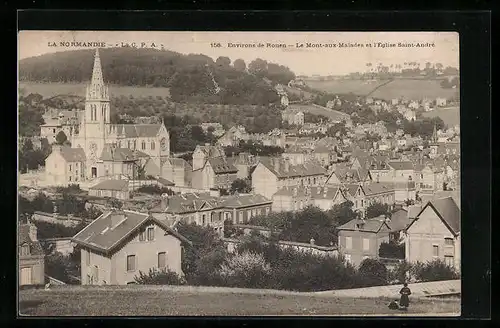 AK Le Mont-aux-Malades, La Normandie, Panorama et l`Église Saint-André