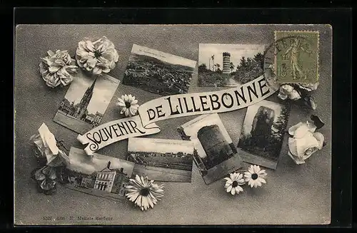 AK Lillebonne, Vue générale, L`Hôtel de Ville, L`Église