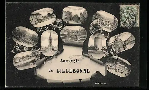 AK Lillebonne, Kirche, Turm, Strassenpartie