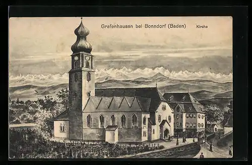 Künstler-AK Grafenhausen bei Bonndorf, Blick auf die Kirche